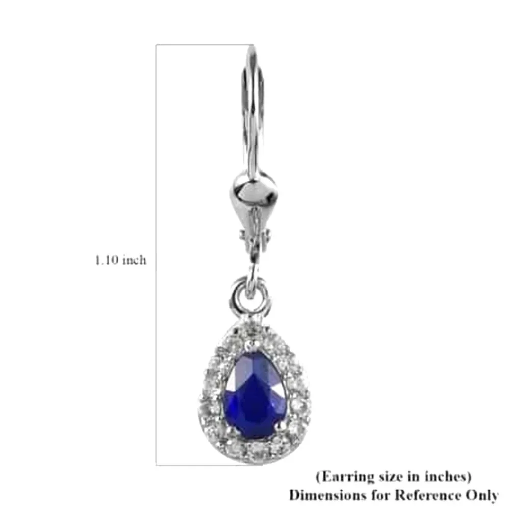 Natural Blue Spinel & White Zircon Halo Dangle Earrings In 925 Sterling Silver